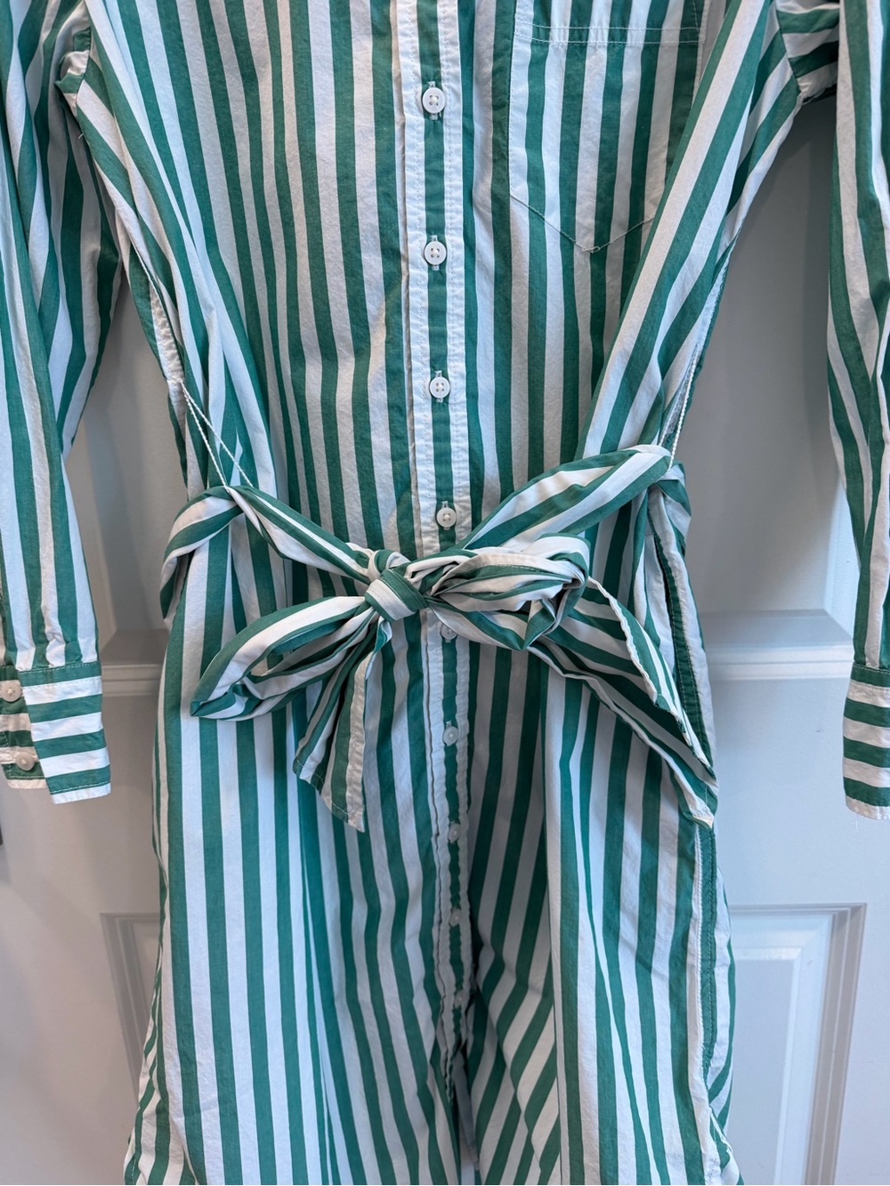 J.Crew Classic Crisp Cotton Poplin Shirt Dress Green White Stripe Size 8 - Picture 4 of 8